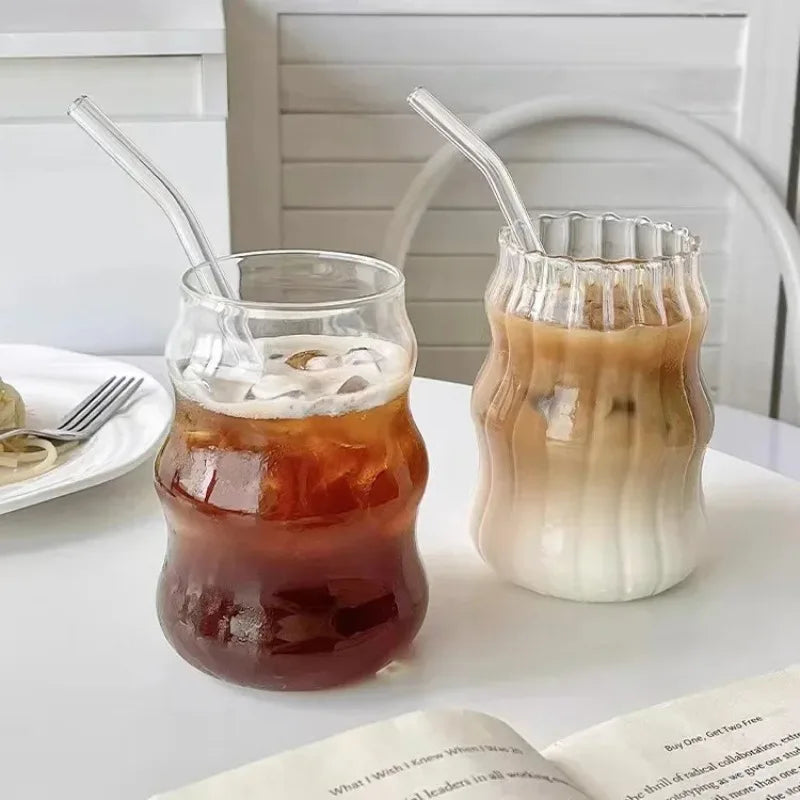 Modern Borosilicate Glass Coffee Cup with Straw & Lid