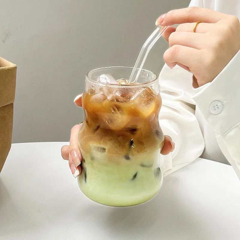 Modern Borosilicate Glass Coffee Cup with Straw & Lid