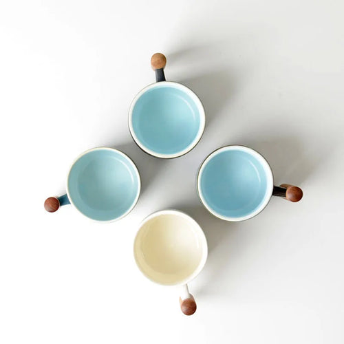 Ceramic retro coffee cup, office water cup, tea cup, wooden handle coffee cup, handmade tea coffee cup, birthday gift
